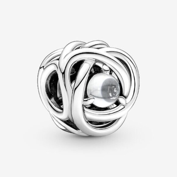 PANDORA April Clear Eternity Circle Charm Authentic Silver Cabochon-Cut Zirconia - Picture 1 of 16